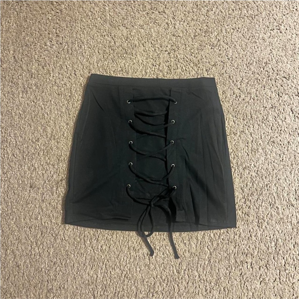 Bear Dance Black Lace-Up Mini Skirt
